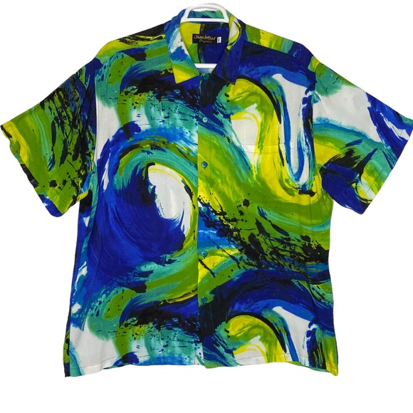 Jams World Shirts Jams World Serpentine Shirt Blue Green Tie Dye Hawaiian Art To Wear Size